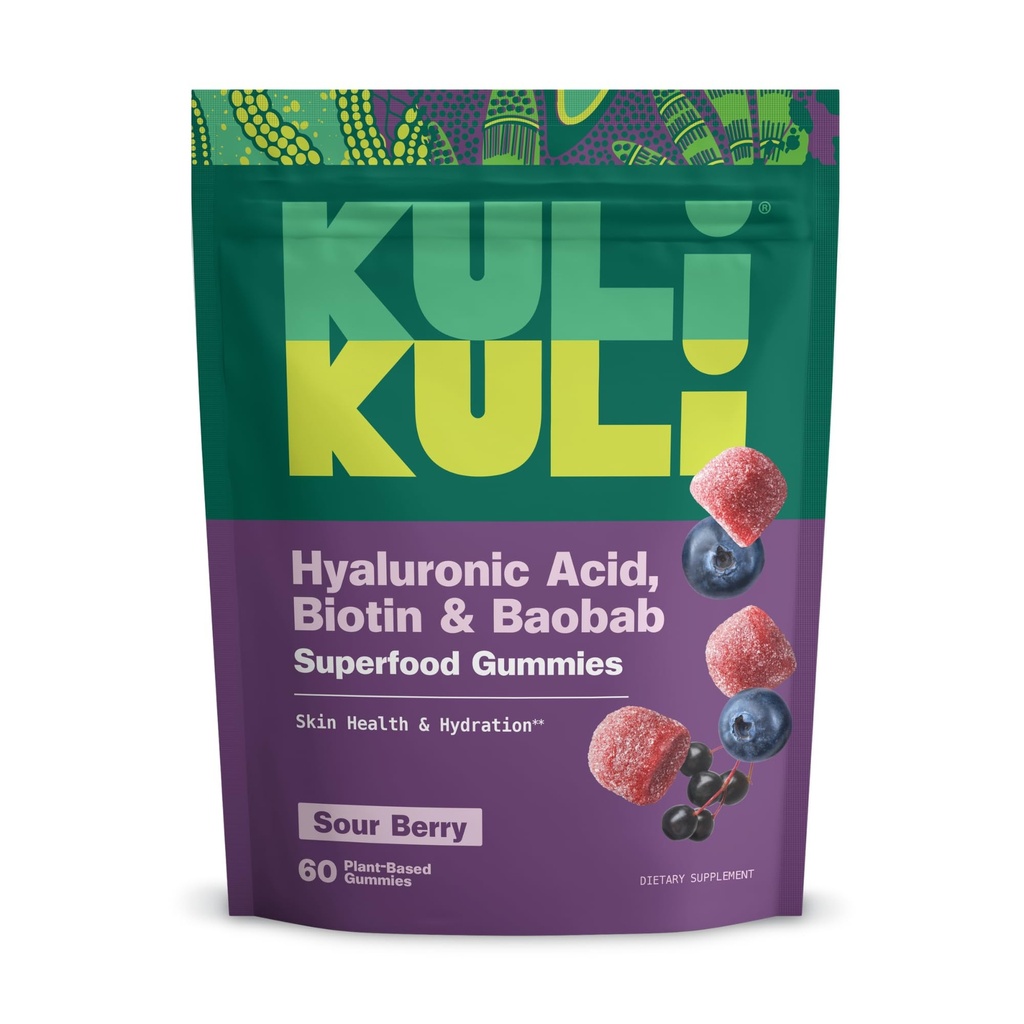 Kuli Kuli Super Gummis - Skin Supplements mit Baobab, Elderberry und Biotin - Hilft die Hautgesundheit zu unterstützen - 60 Non-GMO, Glutenfreie Gummi