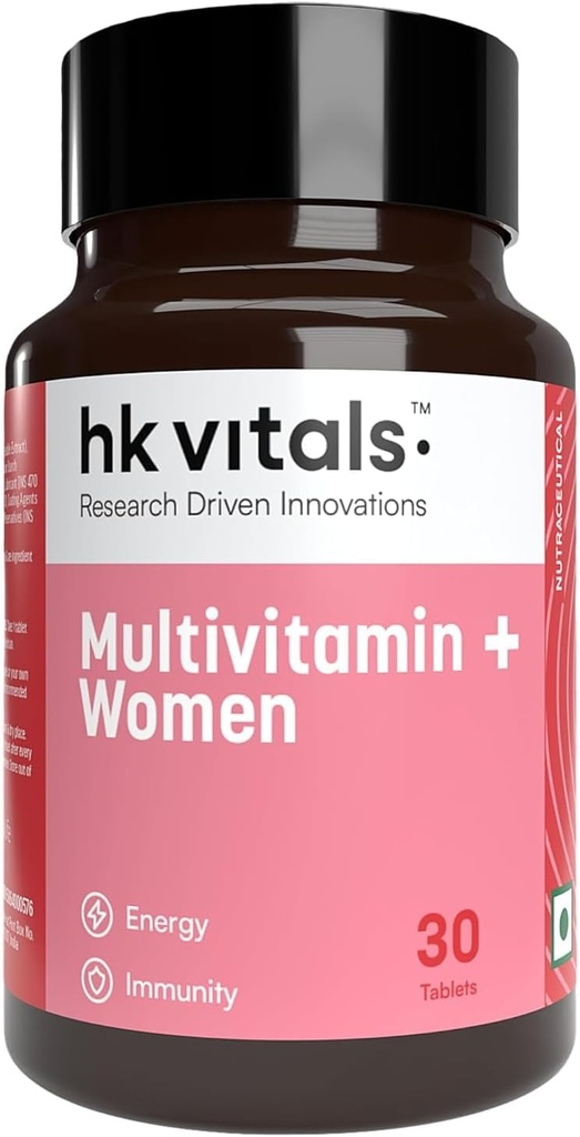 Heal;thKart HK Vitals Multivitamin Plus Women, Advanced Daily Multivitamin for Active Women | for Energy, Joints, Skin & Hair; with Iron, Vitamin C, Veg Collagen, Hyaluronic Acid & Biotin, 30 compresse