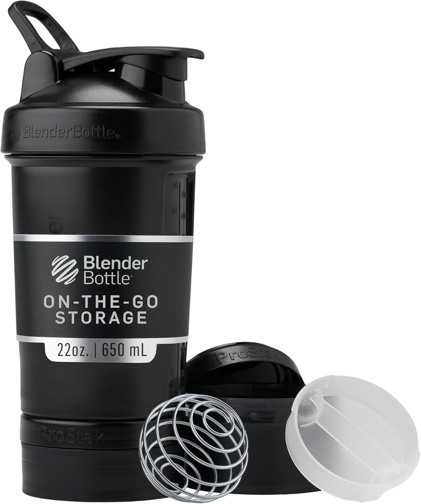 MiscelatoreBottle Shaker Bottiglia con organizzatore di pillole e stoccaggio per polvere di proteine, Classic V2 ProStak System, 22 once, Midnight Black