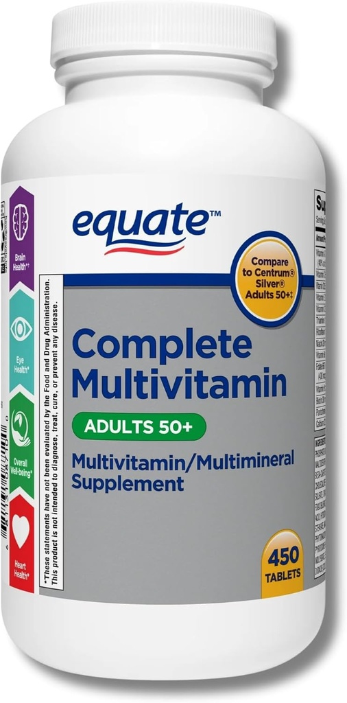 Equate Adult 50+ One Daily Complete Multivitamin Multimineral Supplement Tablets, Sano Cervello*, Rispetto al Centrum Silver, 450 Pills (Pack of 10) L6