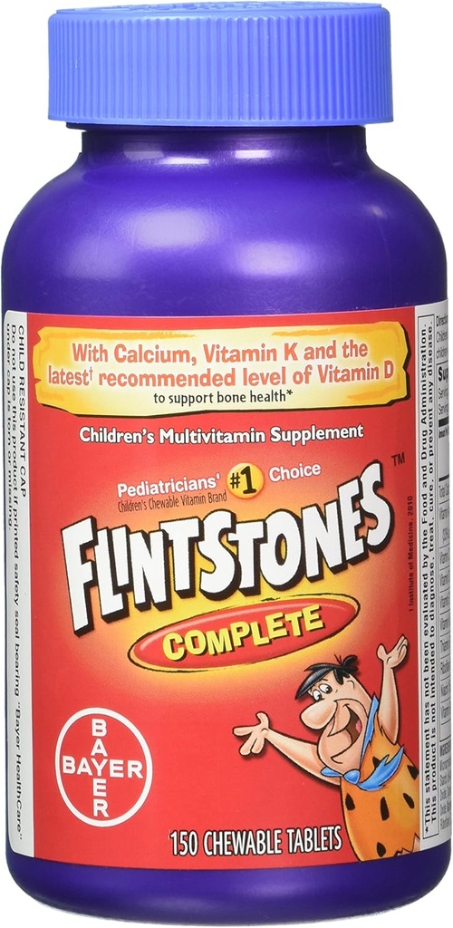 Flintstones Kaubare Kinder Vitamine, Komplettes Multivitamin für Kinder und Kleinkinder mit Eisen, Kalzium, Vitamin C, Vitamin D & mehr, 300ct (Pack mit 2 150 Zähler Flaschen)