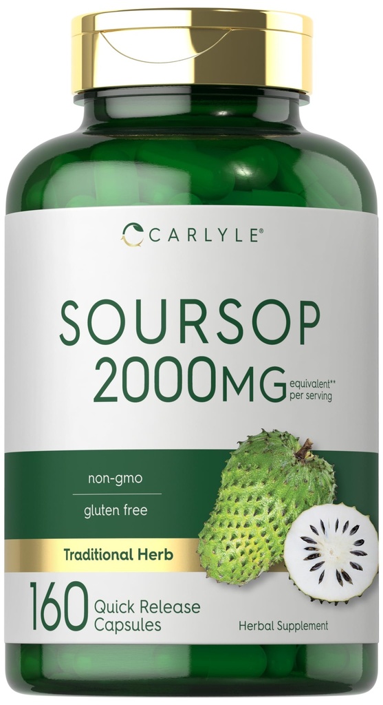 Carlyle Soursop Leaves | 2000mg | 160 Capsules | Herb tradizionale | Non OGM, Gluten Free Supplement