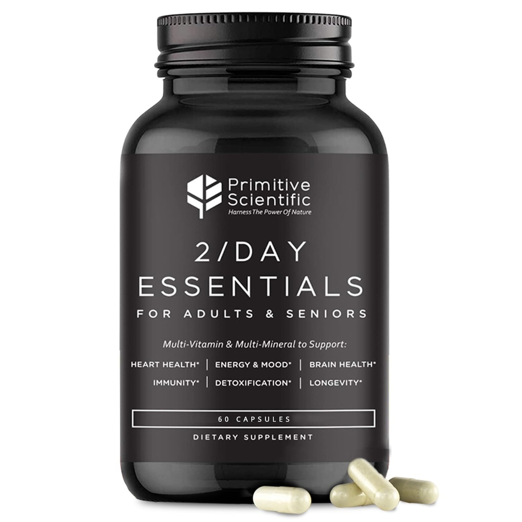 Multivitamines essentielles quotidiennes pour les adultes et les aînés - 2X par jour - Vitamine A, C, D, E, B12 et minéraux - Support naturel et holistique (60 capsules)