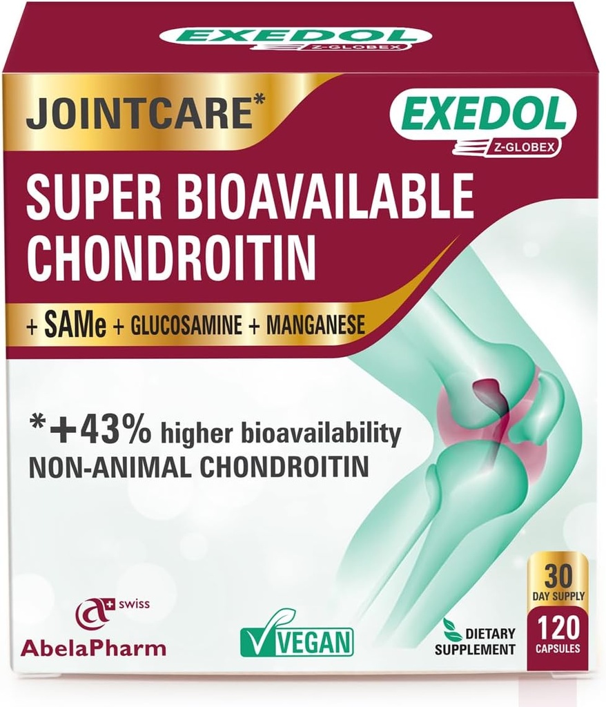 Exedol Bioverfügbare Glucosamin Chondroitin, Vegan Joint Support Supplement für verbesserte Gelenkfunktion, Knorpelgesundheit, Connective Tissue und Knochengesundheit - 120 Kapseln