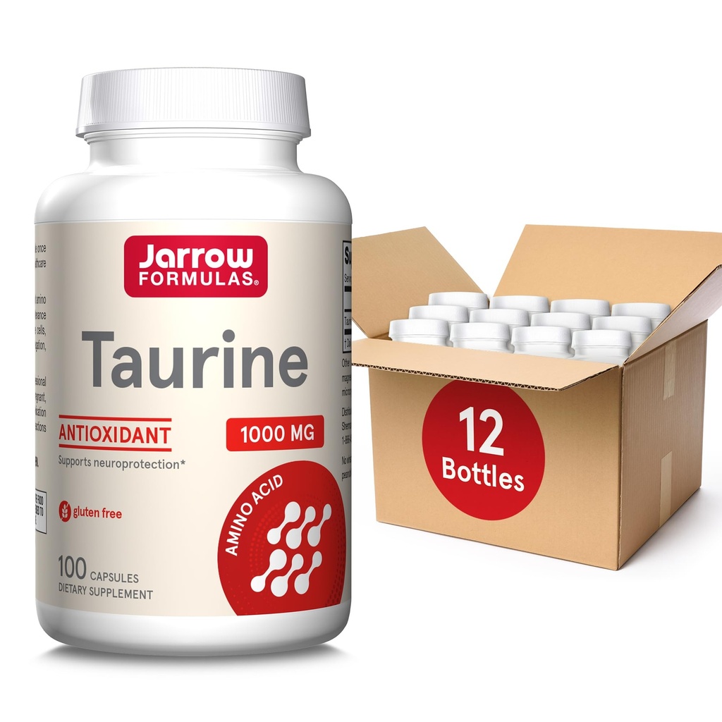 Jarrow Formulas Taurine 1000 mg, supplemento dietetico, supplemento di aminoacidi per il sostegno della salute del cervello, 100 capsule, 100 giorni di alimentazione, (pacchetto di 12)