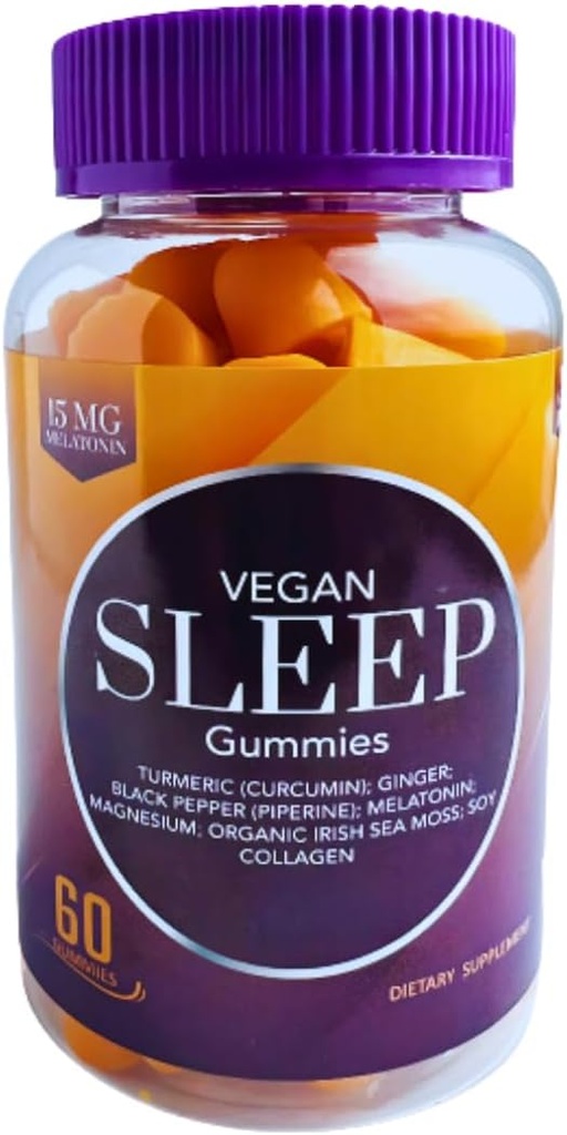 Gommies de sommeil végétaliennes pour adultes – Bio-Sleep FusionTM avec mélatonine, magnésium, curcuma, gingembre, mousse de mer et collagène – soutien naturel du sommeil, soulagement du stress, réveil rafraîchi – 60 comte