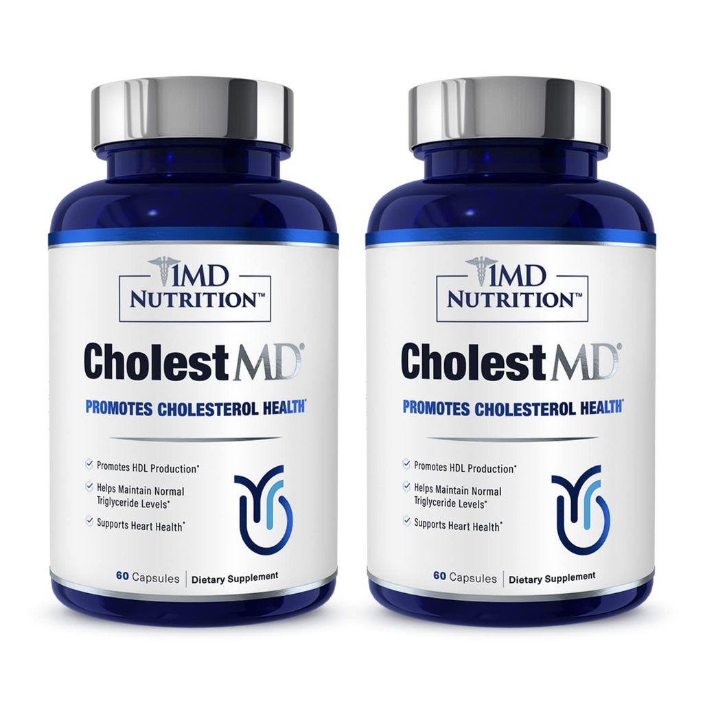 1MD Nutrition CholestMD mit Olivenblattextrakt, Bergavit, Niacin, Knoblauch | 120 Kapseln (2-Pack)