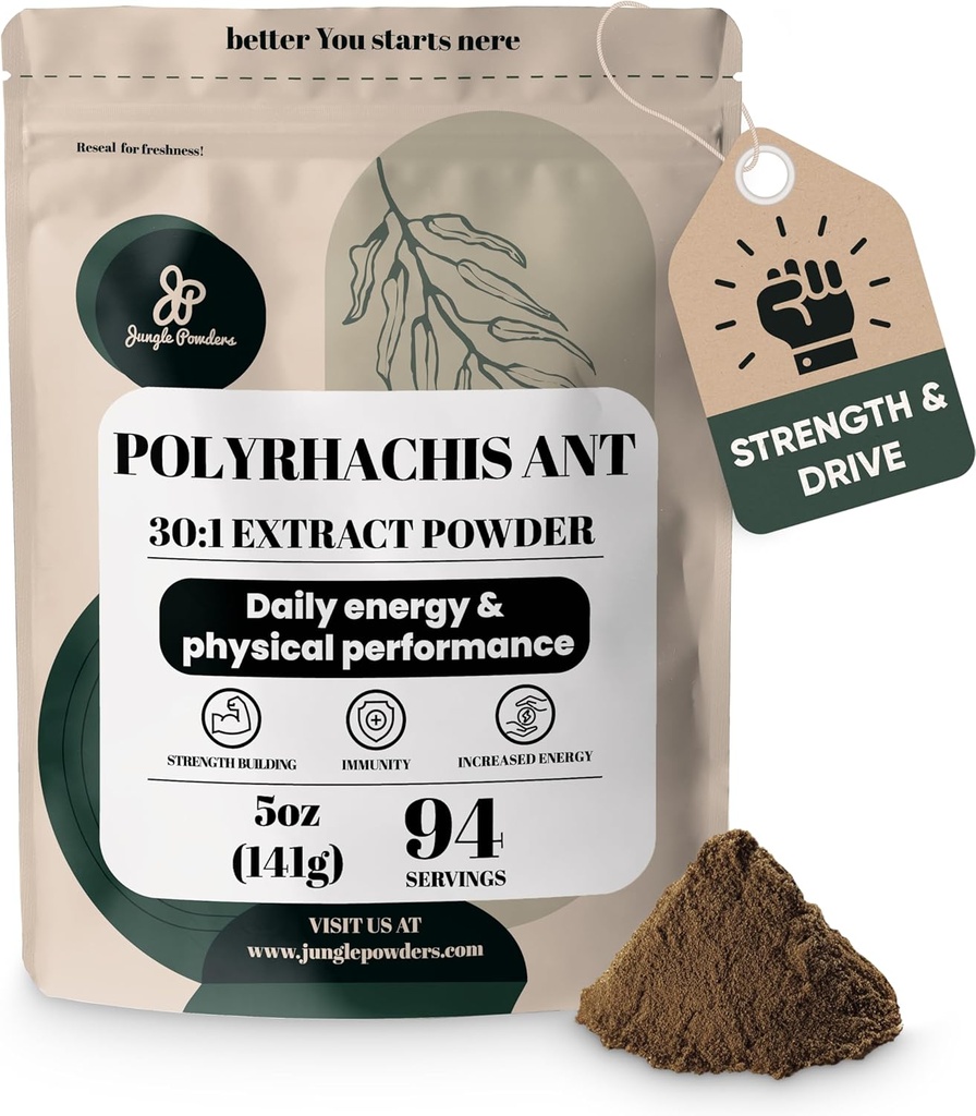 Polvere nera dell'estratto della giungla 30:1 Concentrazione, 94 Serve - 5 once di puro Polyrhachis Nero Ant Supplemento, Filler Free Changbai Mountain Ant Mens supporto sanitario per l'azionamento