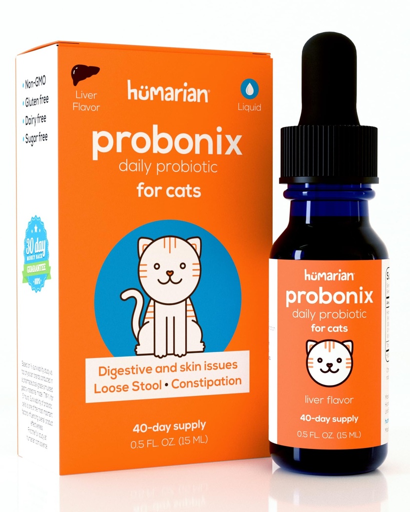 Probiotici liquidi Humarian Probonix per gatti - 8-Strain Cat Probiotic Drops fortificare Feline Gut Health, Dental Health, Immunity and More - 30-Day Supply - Liver Flavor