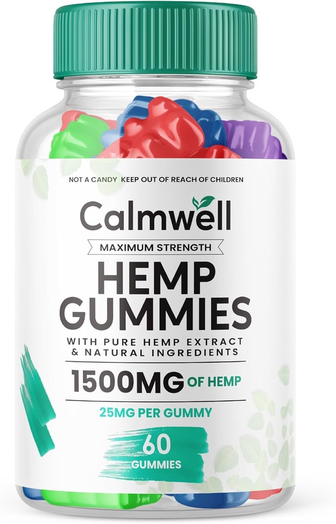Calmwell Canapa Gummies - Formula ufficiale - Calmwell Gummies Extra Forza, Massima Prestazioni Miscela di Canapa, Calma Bene Gummies Grande Guste 25mg Per Gummy 1500mg Per Bottiglia Nuovo 2024 Blend (60 Gummies)