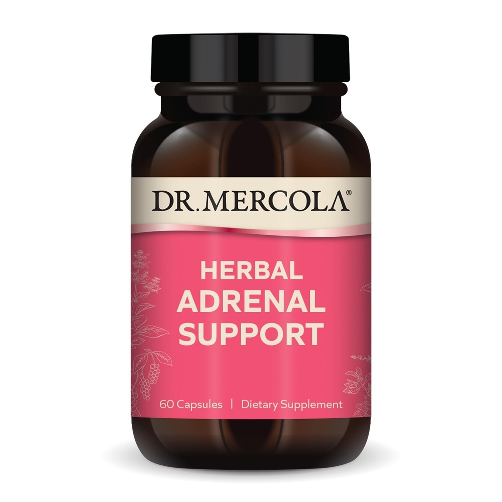Dr. Mercola Herbal Adrenal Support, 30 Serve (60 Capsule), Integratore alimentare, Gestione del Mood e dello Stress, Non OGM