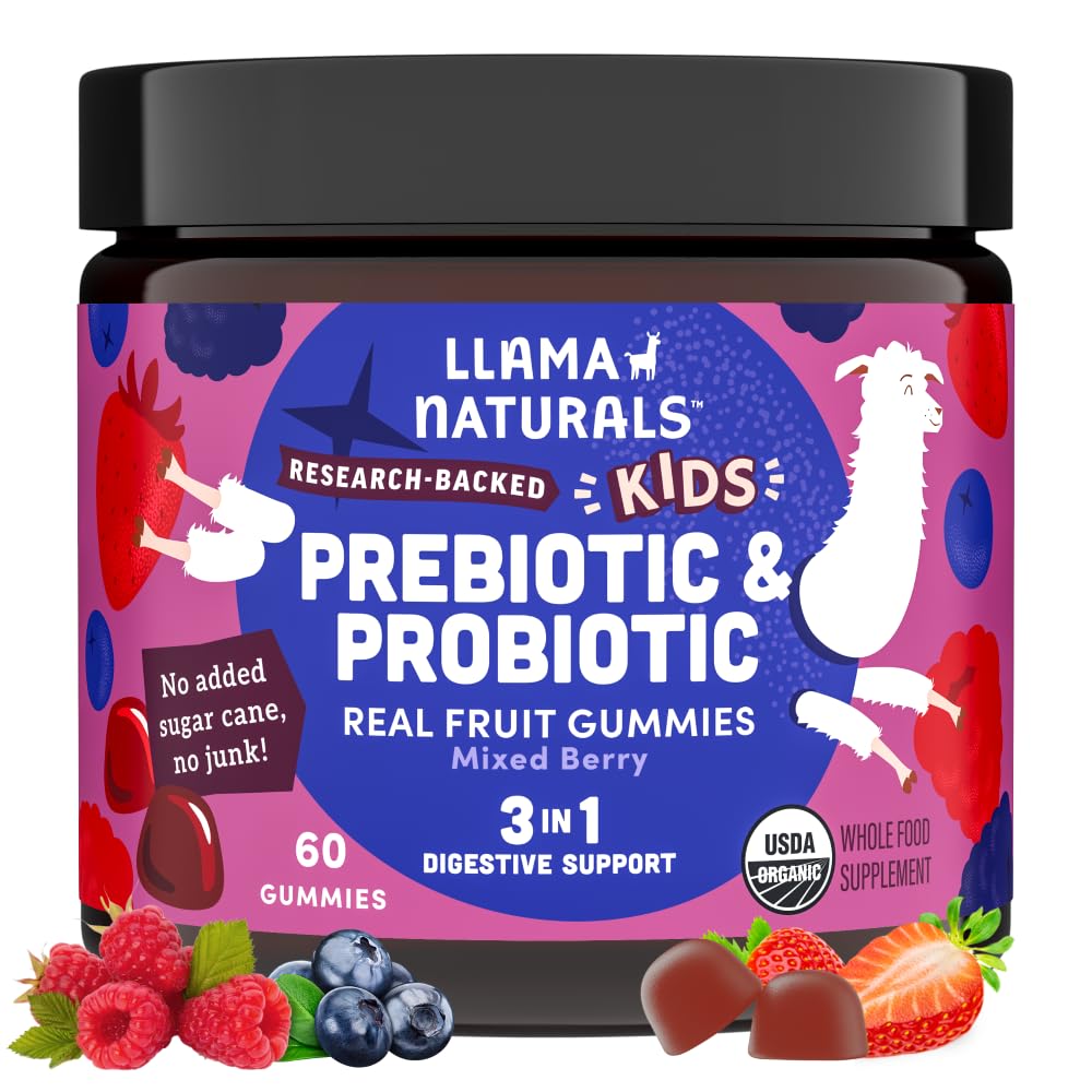 Probiotici per bambini con fibre prebiotiche, vegani, prebiotici organici e probiotici Gummies per Gut Health Support, Toddler Ver Fruit Gummy Vitamins, No Aggiunto Zucchero Canna, Bacca mista, 60 Ct
