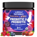 Probiotici per bambini con fibre prebiotiche, vegani, prebiotici organici e probiotici Gummies per Gut Health Support, Toddler Ver Fruit Gummy Vitamins, No Aggiunto Zucchero Canna, Bacca mista, 60 Ct
