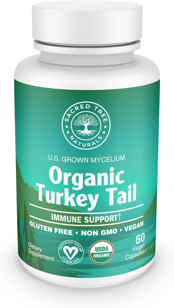 Organic Turkey Tail Mushroom Capsules – Integratore di Supporto Immune, Antiossidante Ricco, Natural Digestive Health Aid, Vegan & Non-GMO Capsule per Benessere & Vitalità - 60 Capsule (30 Serve)
