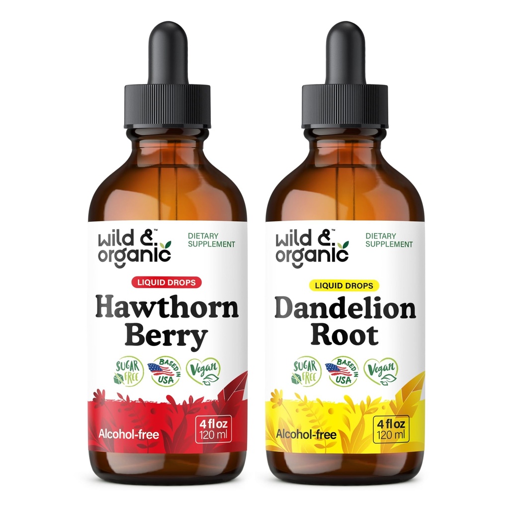 Wild & Bio Hawthorn Beere Tinktur 4 fl oz & Dandelion Wurzel Tinktur 4 fl oz