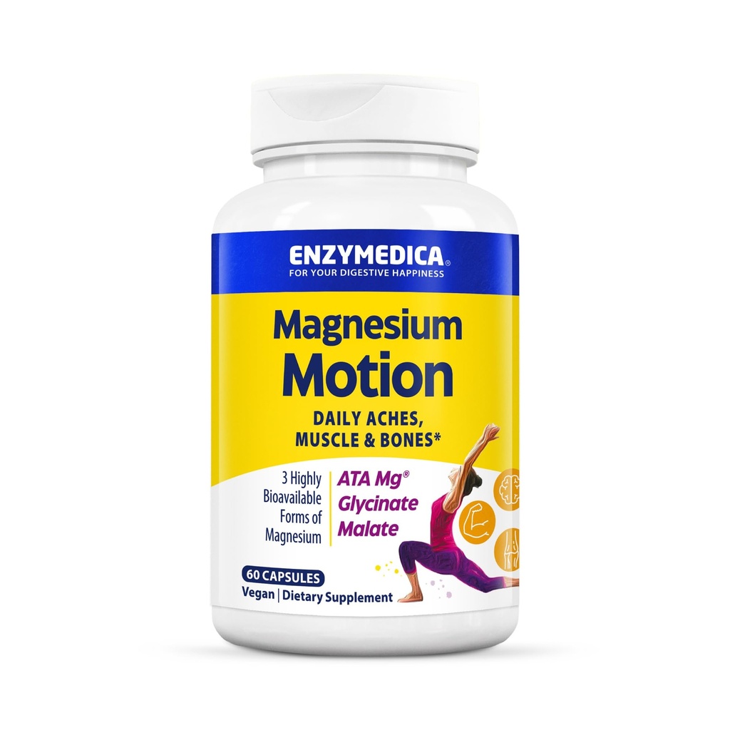 Enzymedica, Magnésium Motion avec 3 formes de Magnésium, ATA Mg, Glycinate, Malate, Apaisant Aches occasionnelles, soutient les os et les muscles, 60 Comte