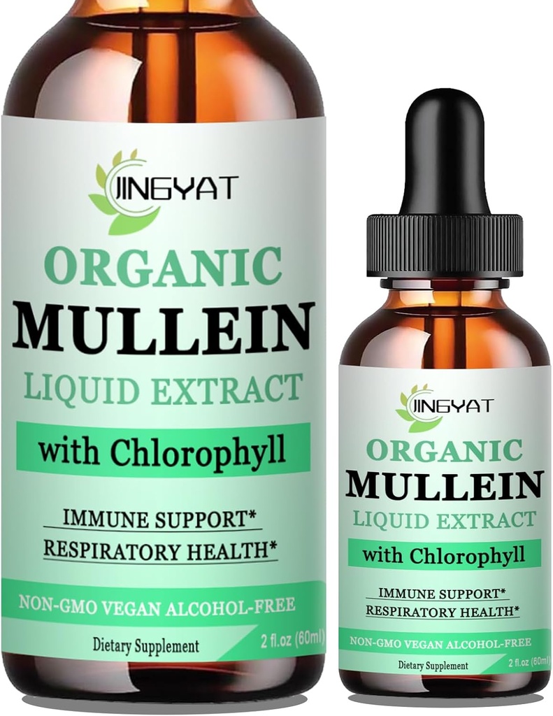 Gocce di Mullein per polmoni | Potente estratto di foglie di Mullein con clorofilla, vitamina C, cannella per il supporto immunitario, supporto di Detox & Respiratory, supporto Bronchial | Non-GMO, Kosher, senza glutine