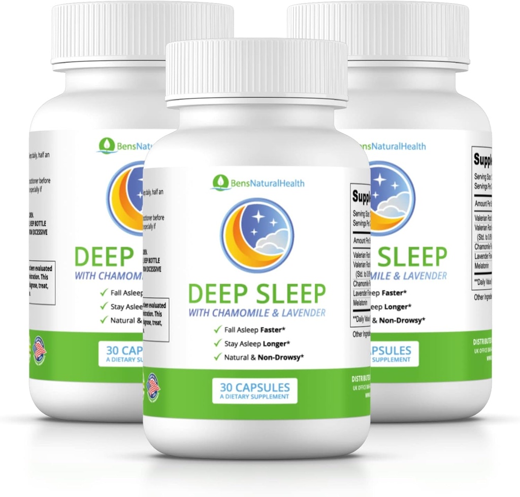 Ben's Natural Health Deep Sleep Support Supplement, Melatonin, Valerian, Kamille und Lavender, 30 Kapseln, 3 Packung