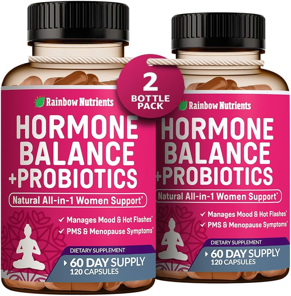 (2 Pack) Equilibrio dell'ormone + Probiotici per le donne (3450mg) Rilievo naturale per Menopausa, Flash caldi, PMS, Bloating | 4:1 Chasteberry, Dong Quai, Nero Cohosh | Non OGM|240 V capsule