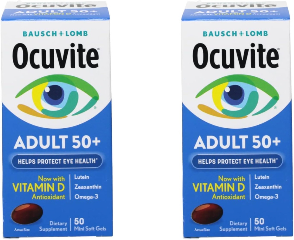 Bausch & Lomb Ocuvite Eye Vitamin & Mineral Supplement für Erwachsene 50+, 50-Count Soft Gels (Pack von 2)