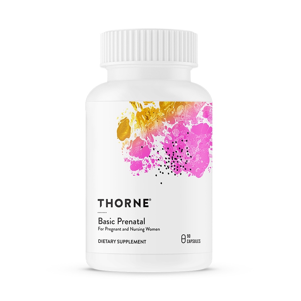 THORNE - Basic Prenatal - Well-Researched Folate Multi für schwangere und pflegende Frauen umfasst 18 Vitamine und Mineralien, Plus Choline - Gluten, Dairy & Soy-Free - 90 Kapseln - 30 Servietten