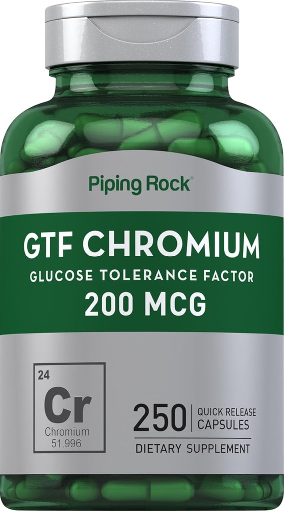 Piping Rock GTF Chromium 200 mcg | 250 Capsules | Glucose Tolerance Factor Supplement | Non-GMO & Gluten Free