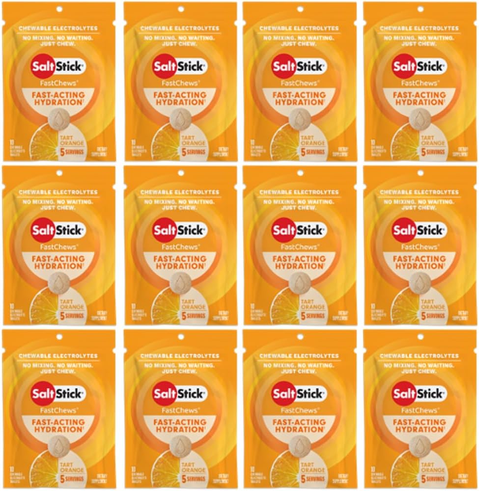 SaltStick Elektrolyt FastChews - 120 Count Orange Flavor - Elektrolyt Tabletten für Hydration, Salz Tabs - 10 Count (Pack von 12)