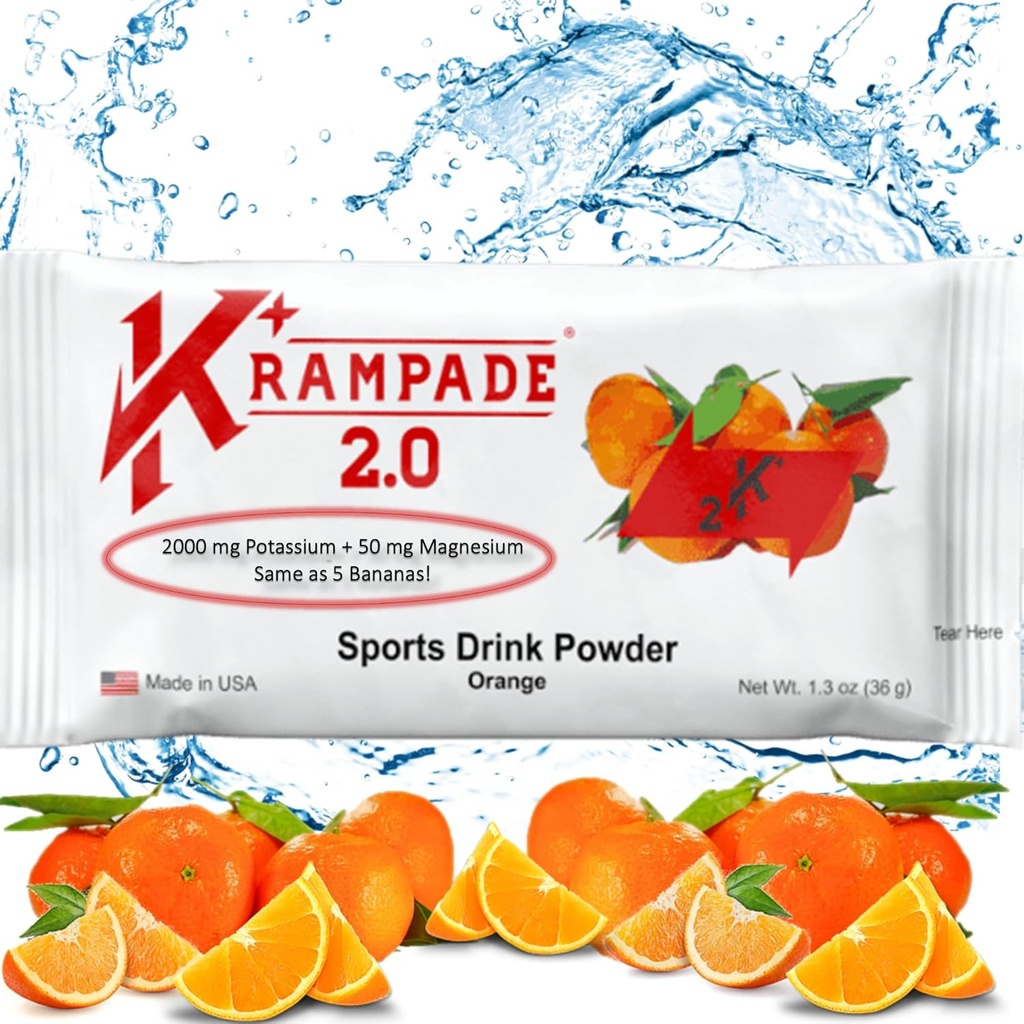 Krampade Potassium Magnesium Supplement Elektrolyte Pulver - 50 mg Mag + 2000 mg K, >2X Mehr als Coconut Water | Cramp Relief | Hydratationspakete