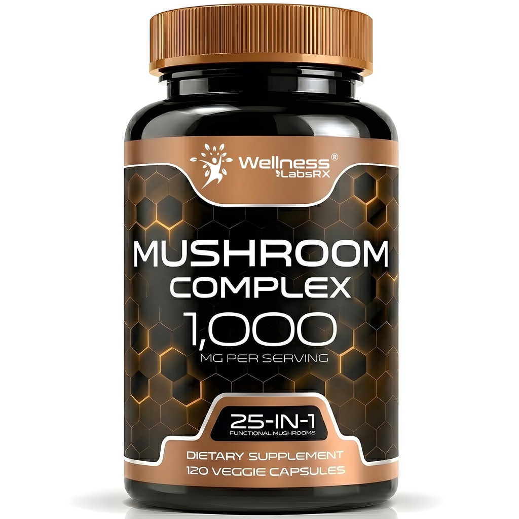 BENESSERE LABSRX Mushroom Supplemento capsule 10:1 estratto, Mushroom Complex Capsule 1000mg, Lions Mane Supplement con tacchino, Cordyceps, Reishi - 120 Conte