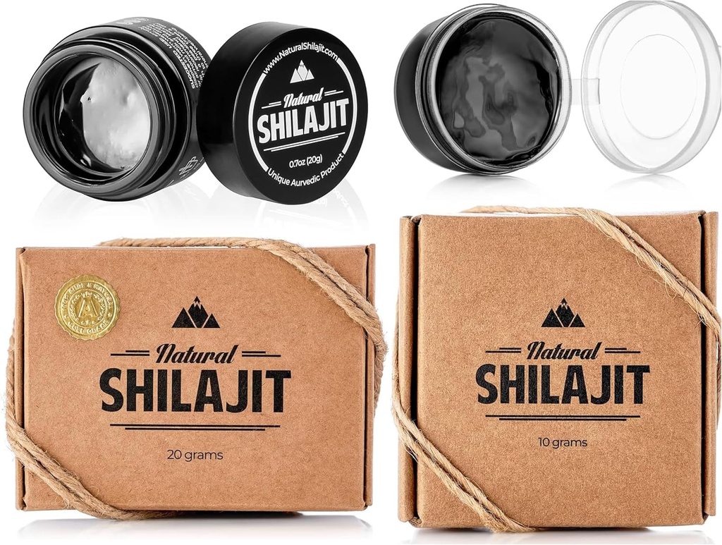 SHILAJIT NATUREL - Supplément Shilajit avec acide fulvic et minéraux traces, nutriments à base végétale pour l'énergie, le support immunitaire et la vitalité - 20 Gram & 10 Gram