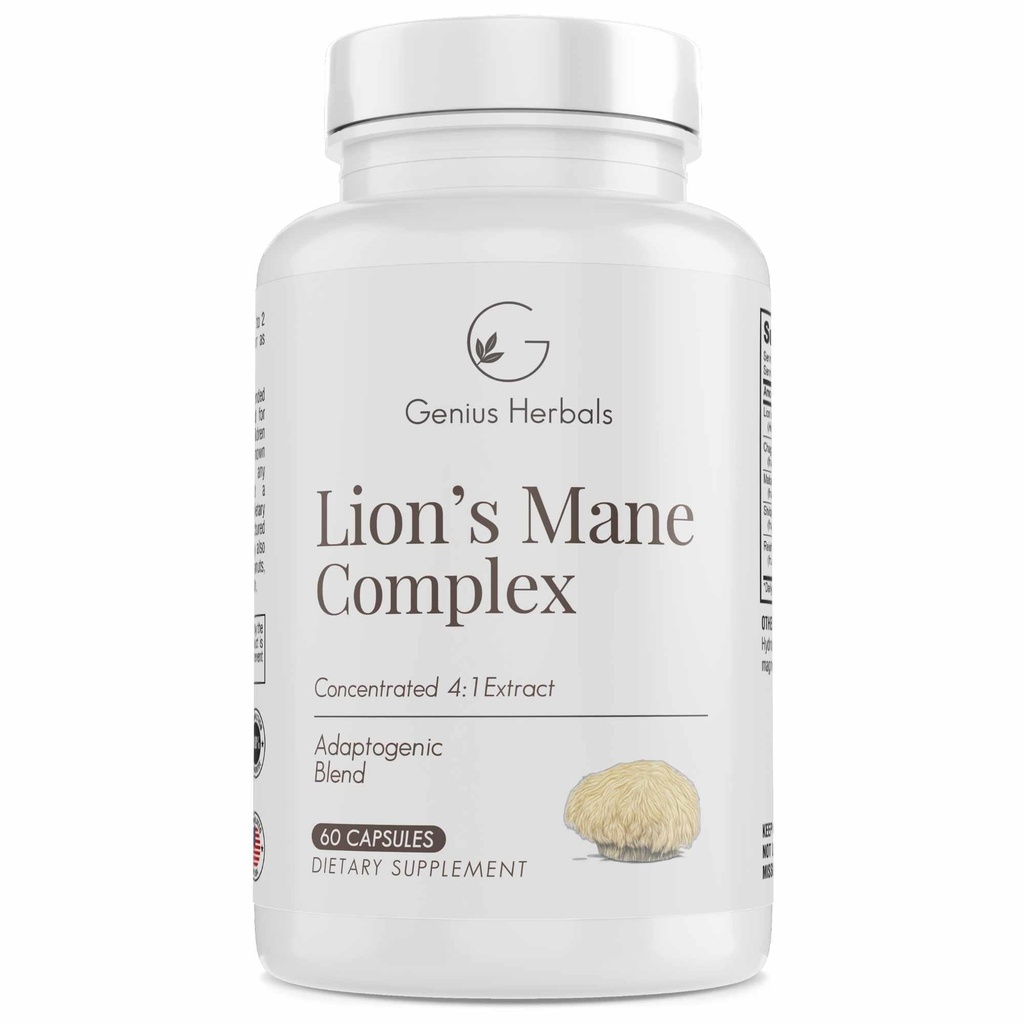 Lions Mane Complex - Konzentrat 4:1 Extrakt für Gehirngesundheit, kognitive und Gedächtnisunterstützung - 60 Kapseln