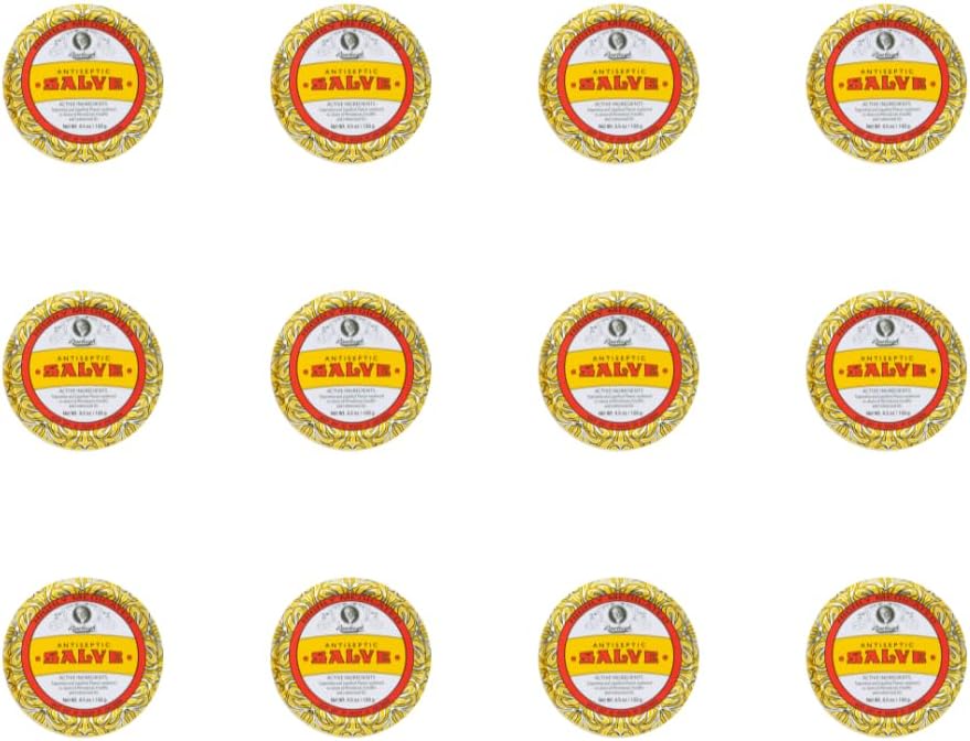 Rawleigh Antiseptic Salve Iconic Yellow Big Tin: 4,5 oz, Multi-Purpose Salbe Beruhigt Schnitte, Brügge, Irritationen, mit Turpentine, Phenol, Baumwollsamen Öl & Paraffin, Original Formel - Paket von 12