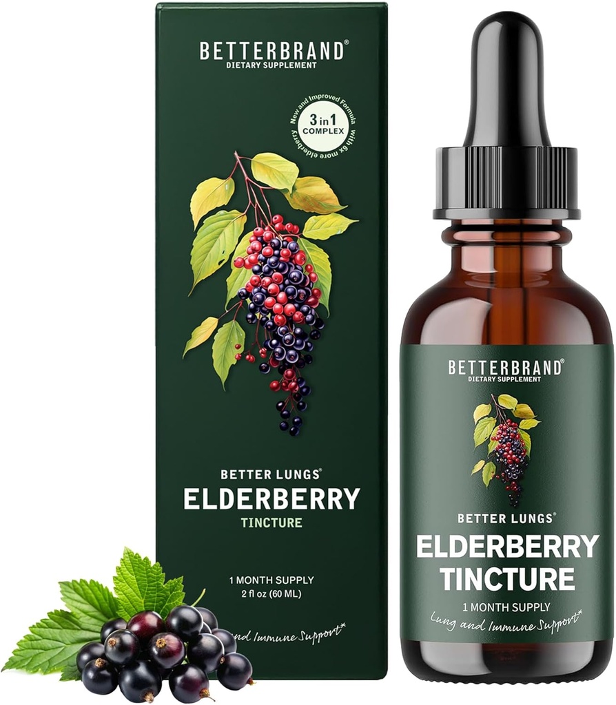 Betterbrand BetterLungs Elderberry Tinkture Nahrungsergänzung - Alle natürlichen Zuckerfreien Non-GMO Vegetarier für Winter Immununterstützung (30 Tage)