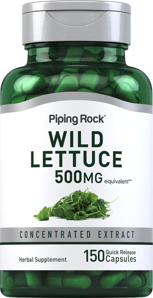 Piping Rock Wild Lettuce Extrakt | 500mg | 150 Kapseln | Konzentrierte Kräuterergänzung | Non GMO, Glutenfrei