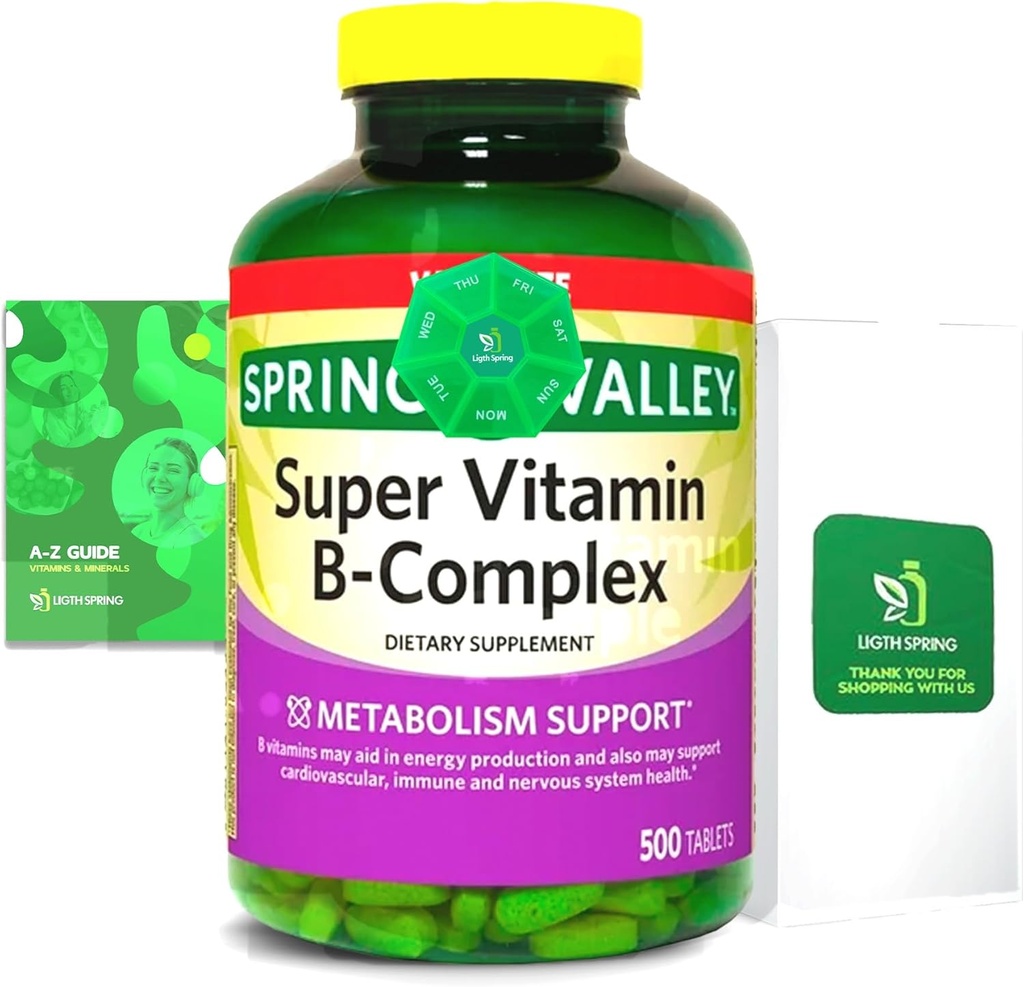 2 Pack-Licht Frühling Super B-Komplex Tabletten – Vitamin B6, B12, C, Thiamin, Biotin – Glutenfrei, Komplette Nahrungsergänzung mit Licht &amp; Spring Guide – Unterstützt Energie &amp; Immunität