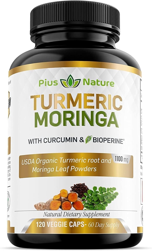 Turmeric Moringa - Organic Turmeric Curcumin Ergänzungen und Bio Moringa Pulver - 120 Veggie Kapseln Ergänzung für Frauen und Männer