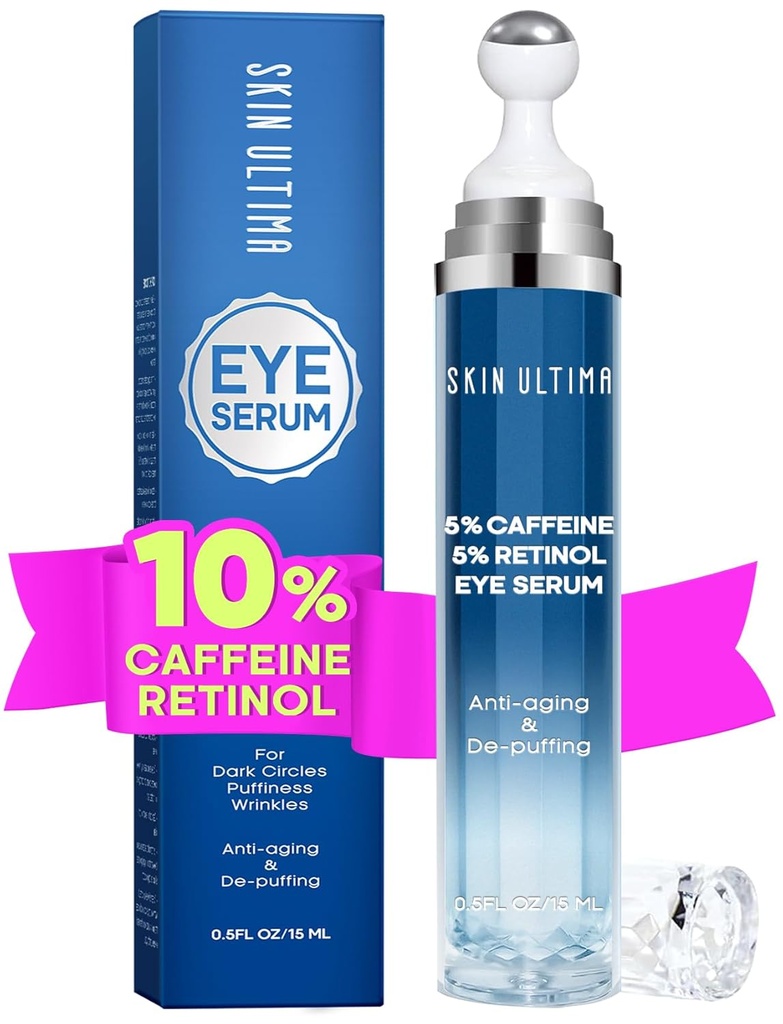5% Koffein 5% Retinol Augencreme für dunkle Kreise, Puffiness und Taschen, Hyaluronsäure und Niacinamid Unter Augencreme Anti Aging, Augen Serum für feine Linien, 360° Augenmassage Ball Roller