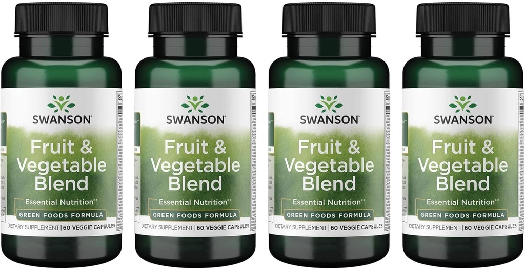 Swanson Frutta & Verdura Blend - Miscela naturale di oltre 25 frutta e verdura che forniscono nutrienti essenziali - potente Green Foods Veggie Supplemento - (60 capsule di verdure) 4 Pack