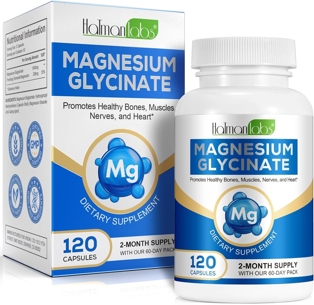 Magnesio puro Glycinate, Magnesio ad alto assorbimento, Magnesio Supplemento Supporta Leg, Muscolo, Neve, Salute di ossa, 120 Magnesio Glycinate Capsule