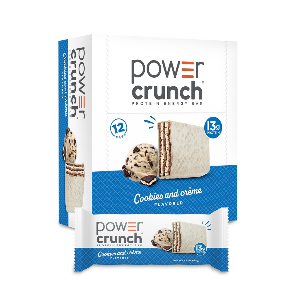 Barres de protéines de crunch de puissance, collations riches en protéines avec goût délicieux, biscuits et crème, 1,4 once (12 comte)