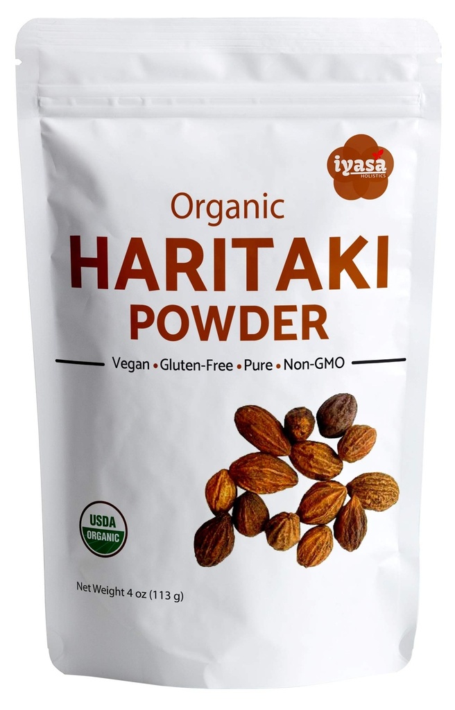 Iyasa Holistics Bio Haritaki Pulver, Harde, Harad, Terminalia chebula, Kadakapudi, Ayurveda Kräuter für Verdauung, Gas Relief, Gesunde Bowel Funktion, Superfood, wiederverschließbare Tasche von 4 Unzen