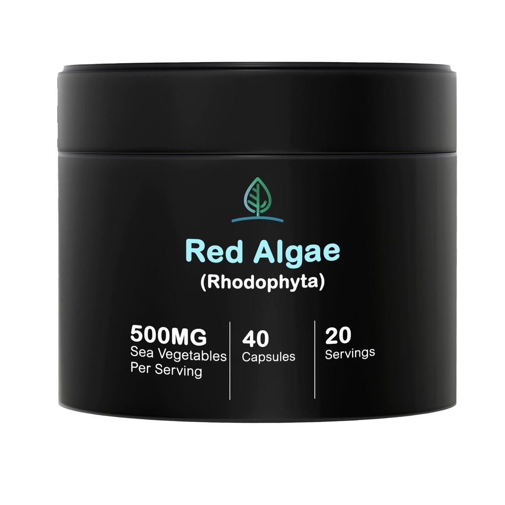 Holistic Bin Red Marine Algae Capsule Gigartina e Dumontiacea Red Algae Supplementi | Gluten Free, Vegan, Wild Harvested | Rich in Vegan Omega 3 (40 capsule)