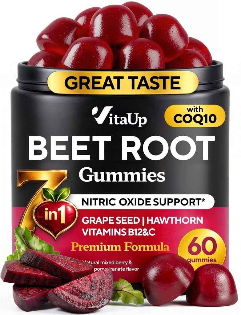 Beet Root Gummies – Rübengummis – Rote Rüben Ergänzungen mit Beetroot, Grape Seed, Coq10, Vitamin C & B12 – 60 Rübenkäse