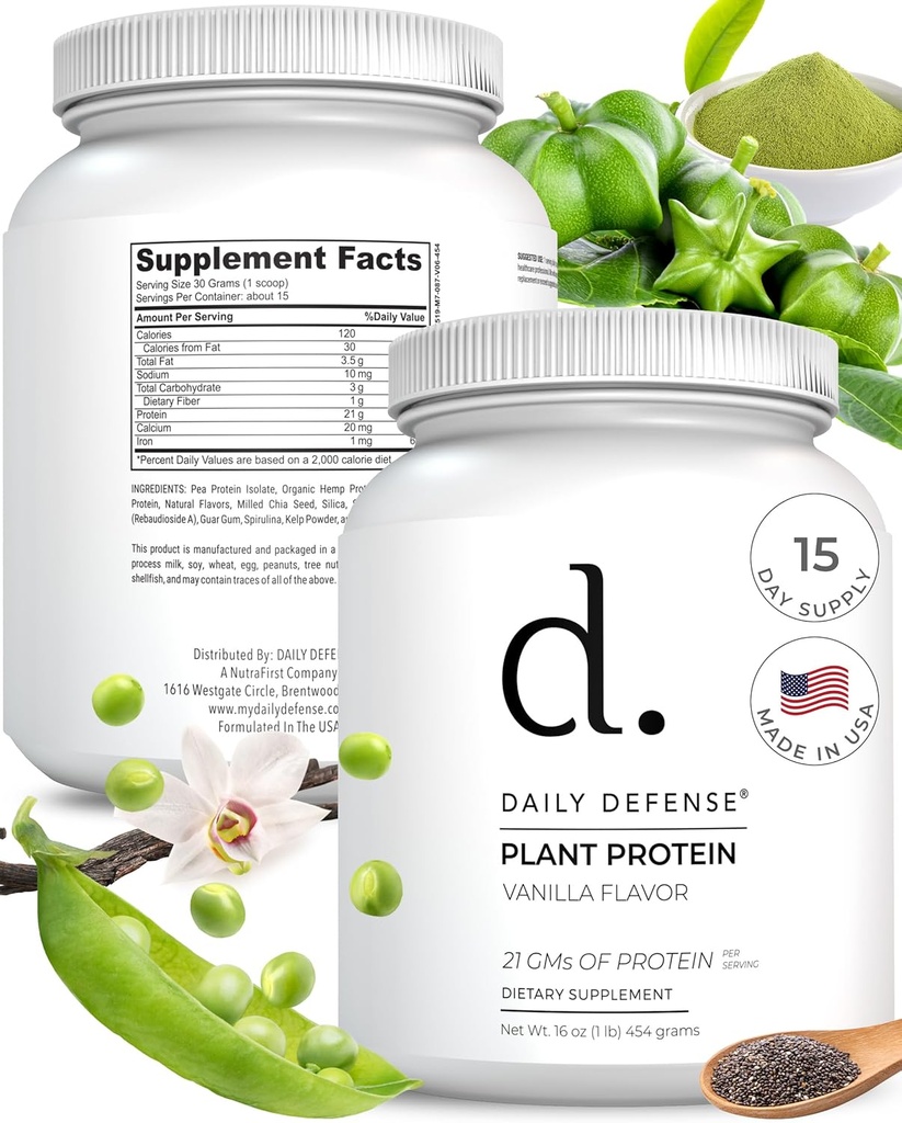 Vanilla Protein Powder - 454g pflanzliches Protein mit 21g Veganprotein pro Scoop - 15 Servierungen von Low Sugar Protein Powder für Damen und Herren