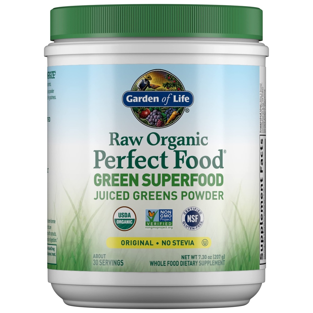 Garten des Lebens Raw Organic Perfect Food Green Superfood Juiced Greens Powder - Original Stevia-Free, 30 Servierungen, Non-GMO, Gluten Free Ganzes Nahrungsergänzungsmittel, Alkalize, Detoxify, Energize