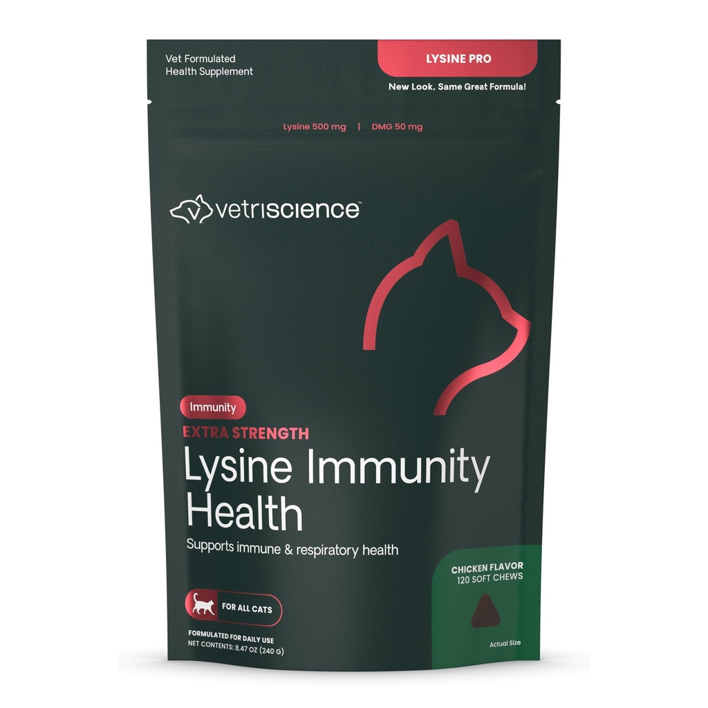 VETRISCIENCE Extra Strength Lysine Immunität Gesundheit Chews - Immunität Ergänzung für Katzen aller Altersgruppen - Unterstützt Immunfunktion, Augengesundheit & Herz-Kreislauf-Funktion - 120 Zähler