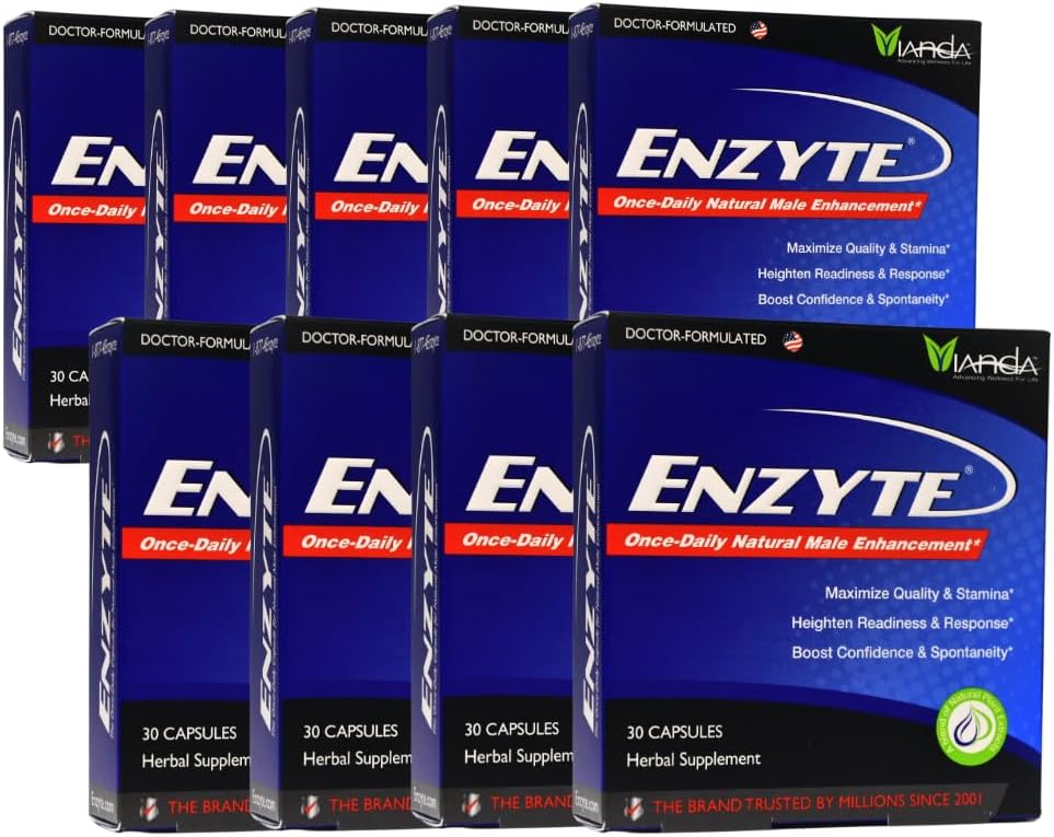 Ensemble Enzyte® pour l'amélioration naturelle des mâles pour la qualité et l'endurance avec Ginseng asiatique, Ginkgo Biloba, extrait de graines de raisin, herbe de chèvre horny - 9 paquets