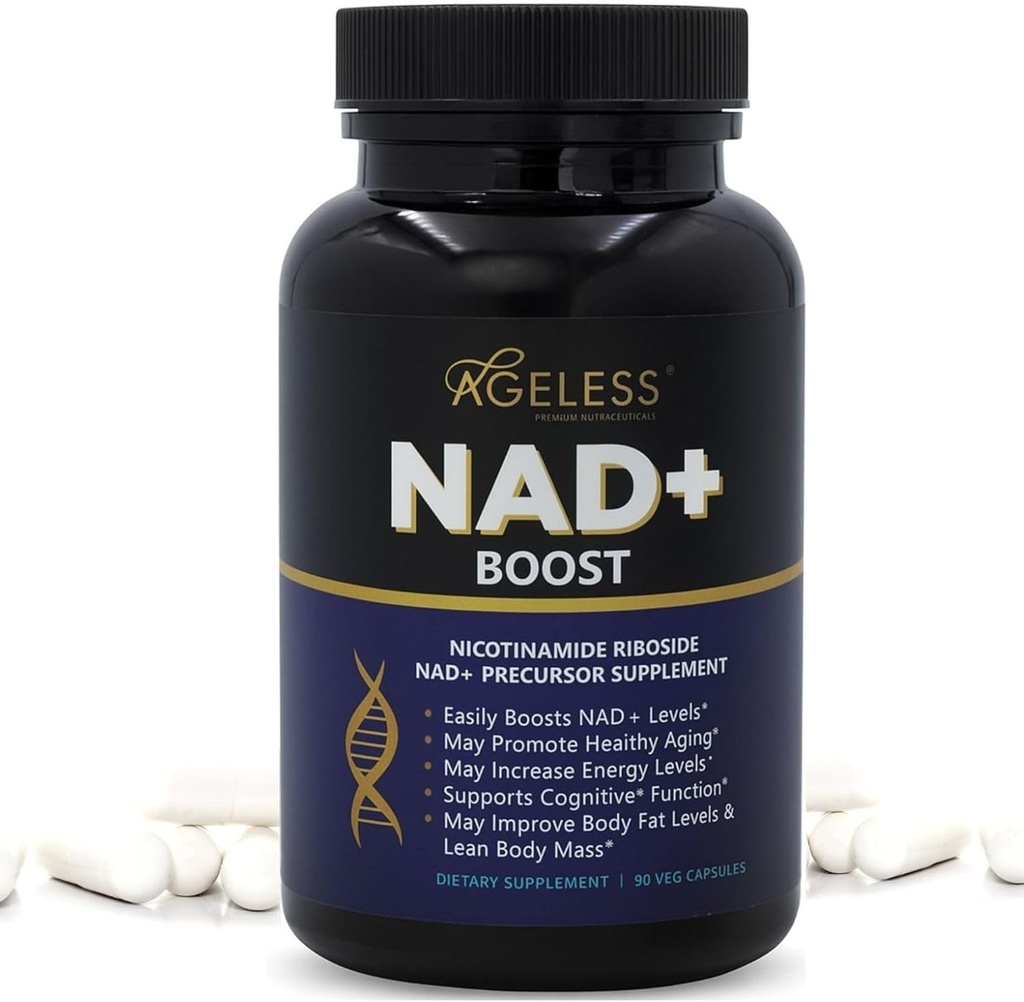 Età NAD+ Integratori per Donne & Uomini | 300mg Nicotinamide Riboside Chloride | Integratore alimentare per Anti-invecchiamento | Supporta energia, messa a fuoco, Stamina, metabolismo grasso & Funzione cognitiva – 90 capsule