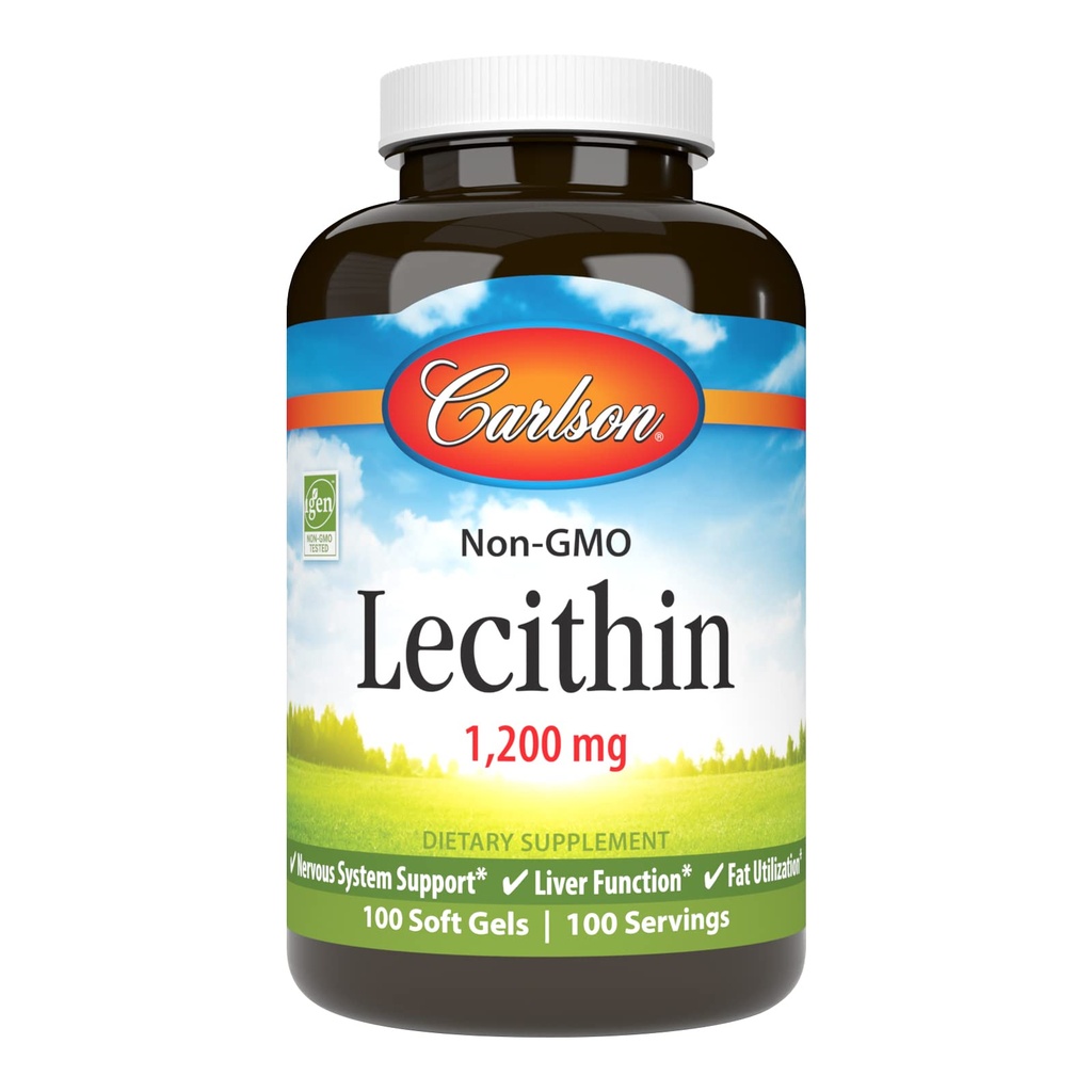 Carlson - Lécithine, non-OGM, 1200 mg, système nerveux et fonction hépatique, lécithine de soja non blanchie, 100 Softgels
