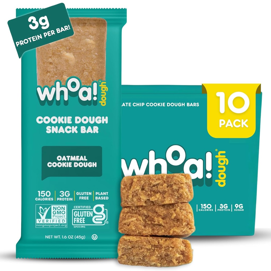 Barre per biscotti commestibili - Certificazioni non OGM, Kosher e Gluten Free Bars - Alimenti snack sani - Spuntini a base di piante fatti con ingredienti reali - Dough per biscotti d'avena - 10 Pack